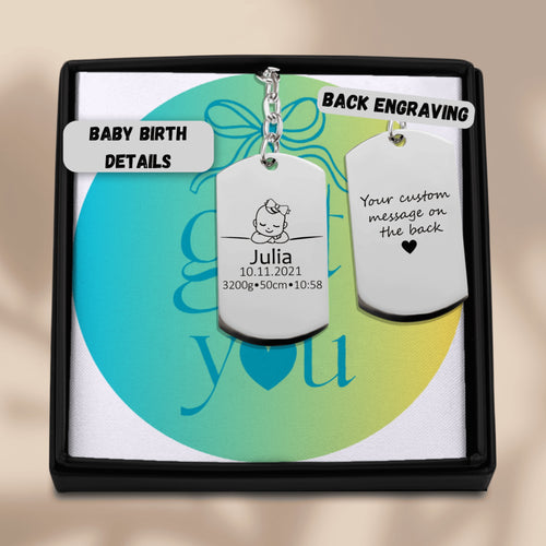 Baby Birth Details Tag Keychain