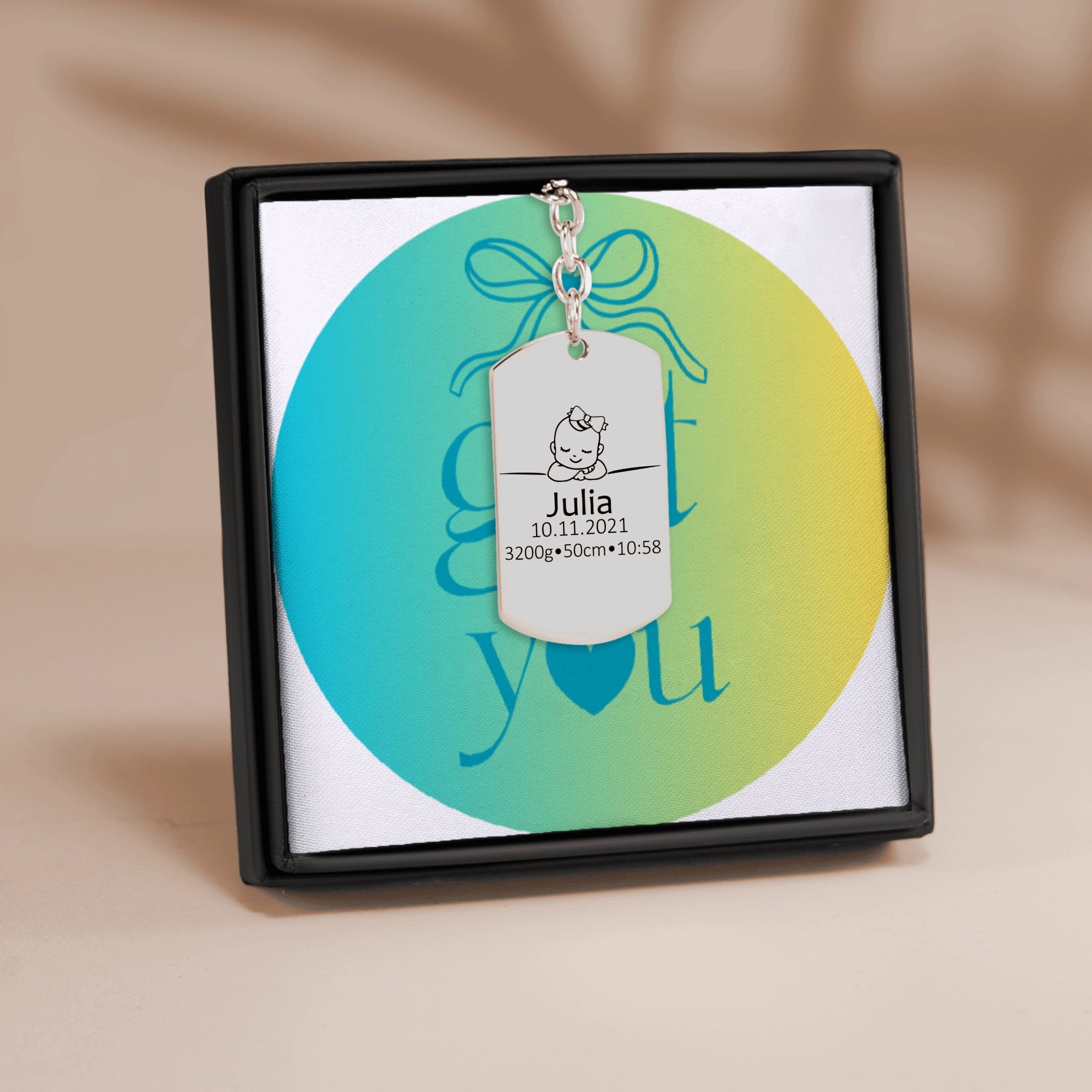 Baby Birth Details Tag Keychain